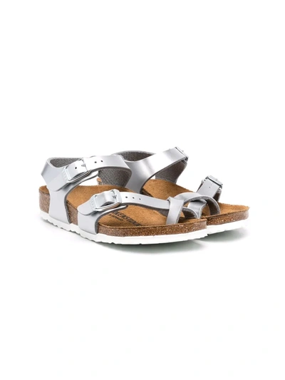 Shop Birkenstock Taormina Metallic-effect Sandals In Silver