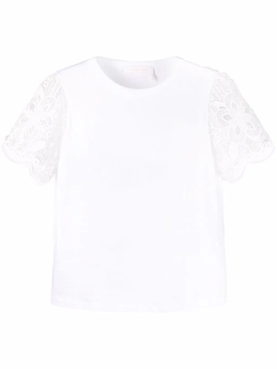 Shop See By Chloé Lace-sleeve Cotton T-shirt In White