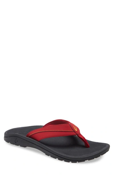 Shop Olukai 'ohana Koa' Flip Flop In Deep Red/ Sunrise