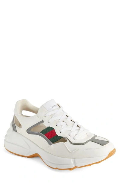Shop Gucci Rhyton Sneaker In White/ Grey/ Green