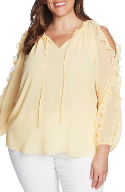 Shop 1.state 1. State Ruffle Cold-shoulder Georgette Top In Lemon Meringue