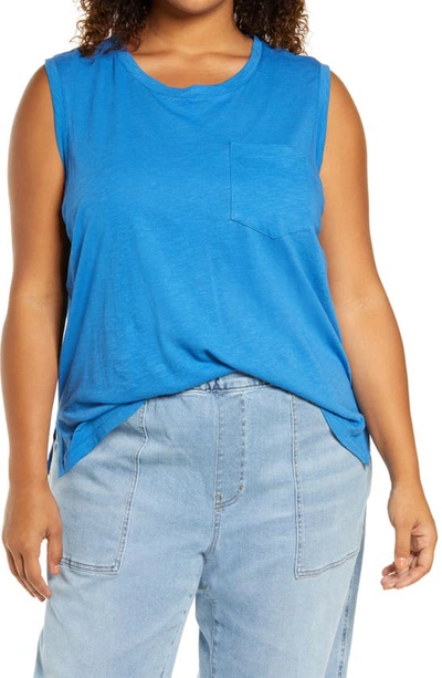 Shop Madewell Whisper Cotton Pocket Muscle Tank In Honorary Blue