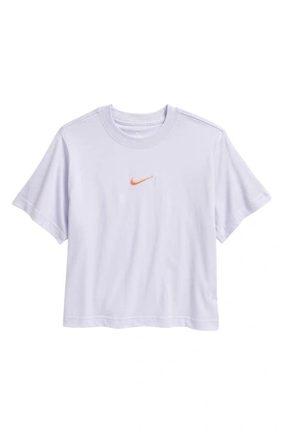 Shop Nike Sportswear Kids' Essential Boxy Embroidered Swoosh T-shirt In Purple Chalk
