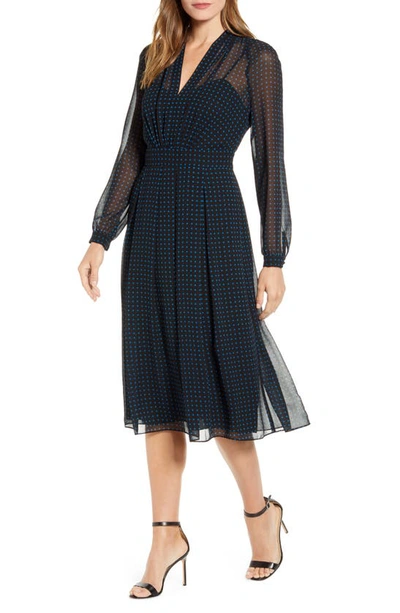 Shop Anne Klein Long Sleeve Fit & Flare Dress In Anne Black/ Avalon