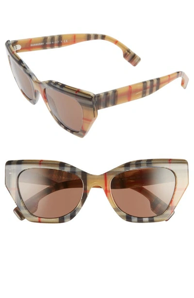 Shop Burberry 52mm Butterfly Sunglasses In  Print/ Brown Solid