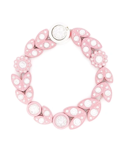 Shop Bottega Veneta Crystal-embellished Petal Bracelet In Pink
