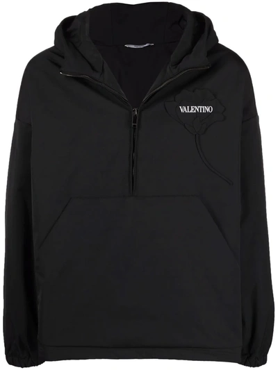 Shop Valentino Garden Floral-embroidered Hooded Jacket In Schwarz