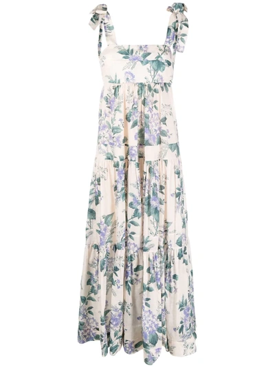 Shop Zimmermann Floral-print Tiered Dress In Nude