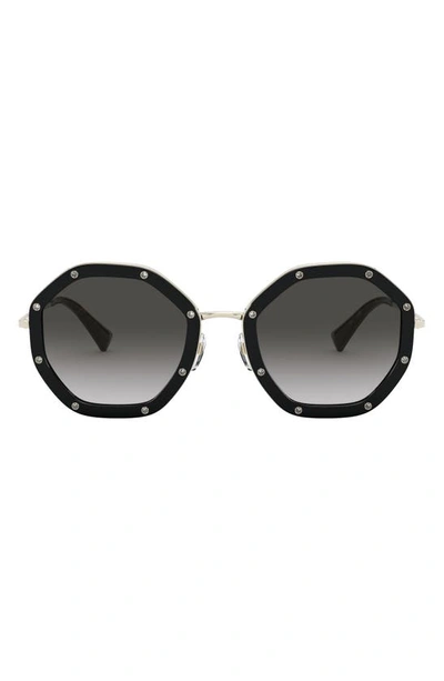 Shop Valentino Rock Stud Glam 55mm Sunglasses In Black/ Black Gradient