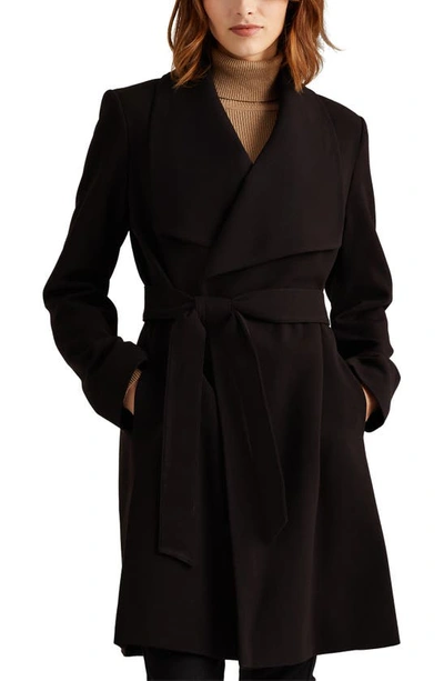Shop Lauren Ralph Lauren Belted Drape Front Coat In Midnight Blue