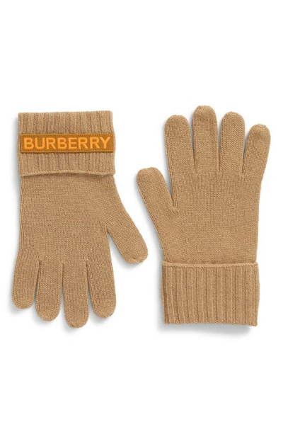 Shop Burberry Kingdom Logo Appliqué Cashmere Gloves In Archive Beige