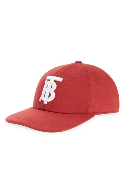 Shop Burberry Tb Monogram Embroidered Jersey Baseball Cap In Dark Carmine