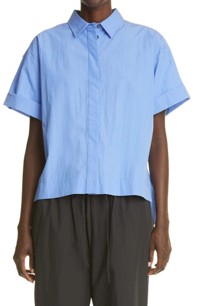 Shop Co Button-up Short Sleeve Top In Oxford Blue