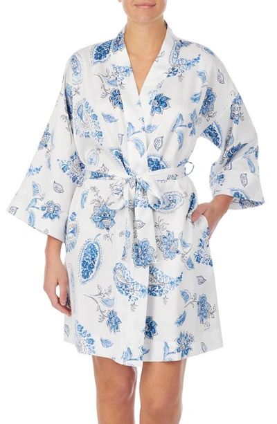 Shop Lauren Ralph Lauren Paisley Satin Short Robe In Ivory Print