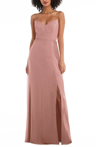 Shop After Six Tie Back Cutout Chiffon Gown In Desert Rose