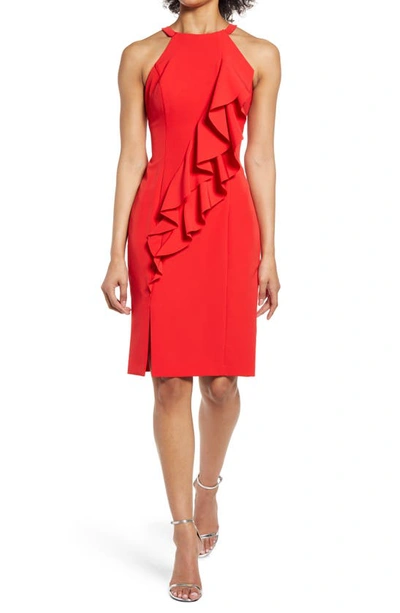 Shop Vince Camuto Halter Neck Laguna Crepe Body-con Dress In Red