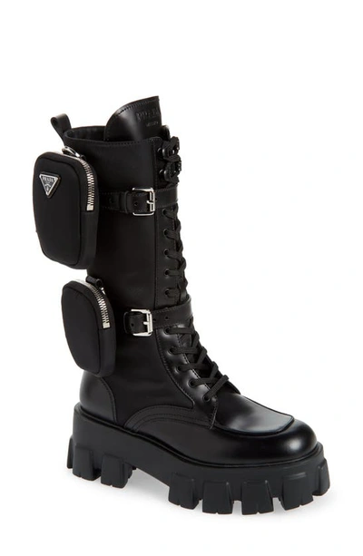 Shop Prada Monolith Mini Bag Knee High Boot In Nero