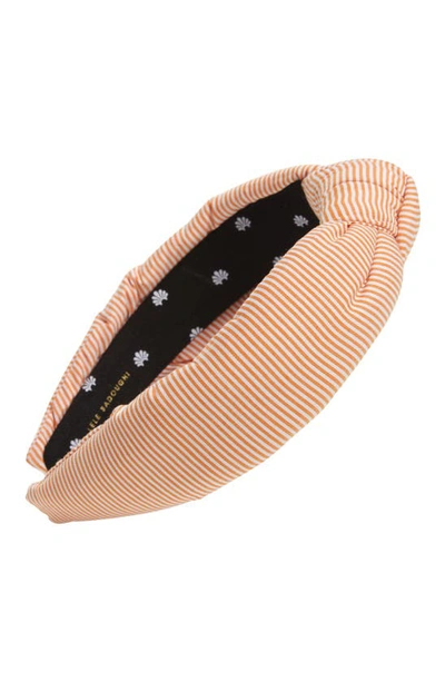 Shop Lele Sadoughi Seersucker Knotted Headband In Orange Seersucker
