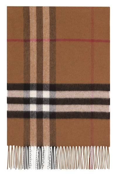 Shop Burberry Checked Cashmere Scarf In Brown