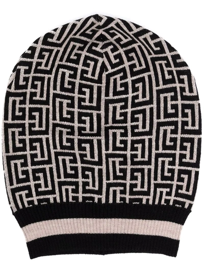 Shop Balmain Monogram Merino-knitted Hat In 中性色