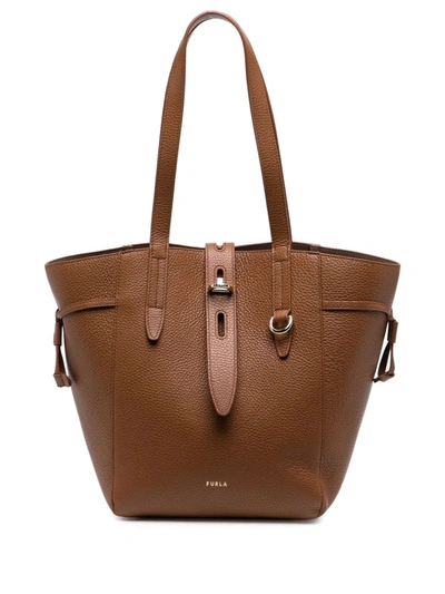 Shop Furla Net Leather Tote Bag In 褐色