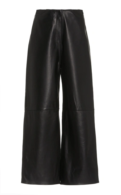 Shop Totême Women's Cropped Leather Wide-leg Trousers In Black