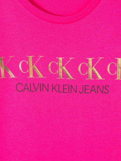 Shop Calvin Klein Metallic Logo-print T-shirt Dress In Pink
