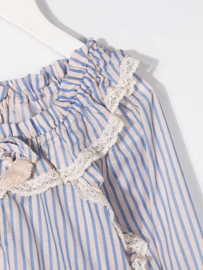 Shop Zimmermann Ruffle-collar Striped Blouse In Neutrals