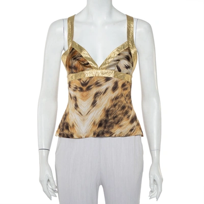 Pre-owned Just Cavalli Beige Animal Printed Knit Halter Neck Top S