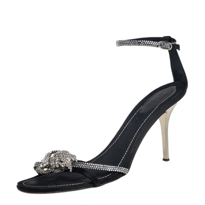 Pre-owned René Caovilla Black Satin And Crystal Embellished Sandals Size 40