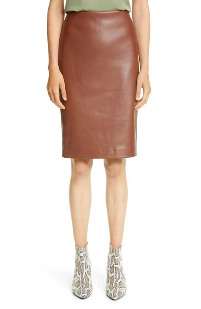 Shop Theory Skinny Faux Leather Pencil Skirt In Chestnut