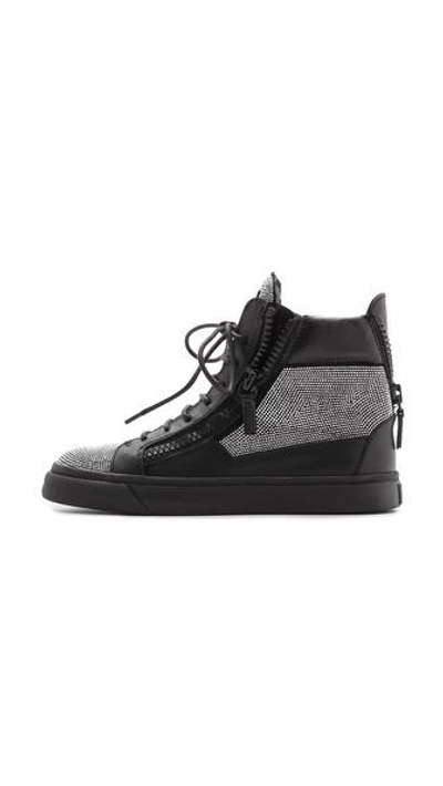 Shop Giuseppe Zanotti Studded London Zip Sneakers In Black