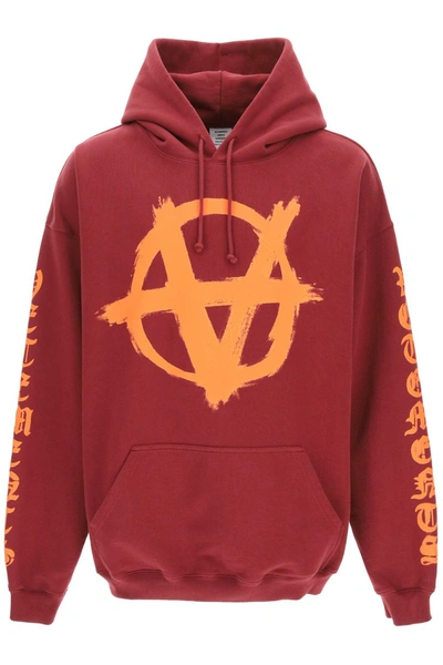 Shop Vetements Hoodie With Anarchy Gothic Logo In Red