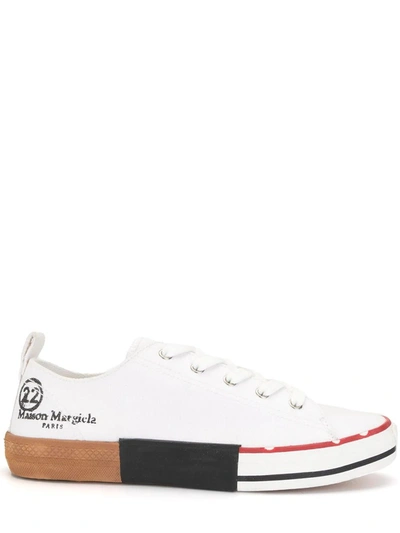 Shop Maison Margiela White Cotton Contrast-trim Sneakers