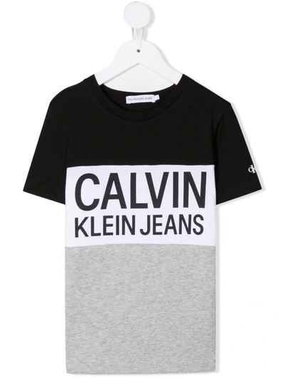Shop Calvin Klein Logo Colour-block T_shirt In Black
