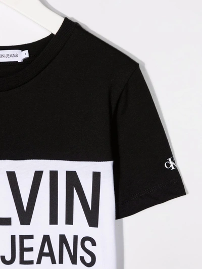 Shop Calvin Klein Logo Colour-block T_shirt In Black