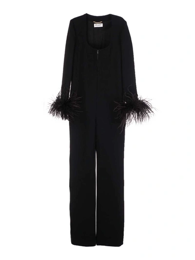 Shop Saint Laurent Feathers Jumpsuit In Black