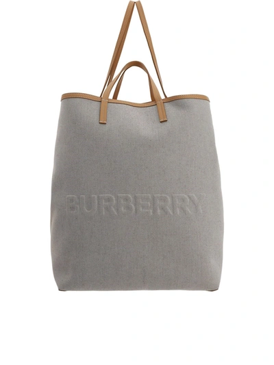 Shop Burberry Beach Tote Bag In Soft Fawn In Grey