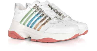 Shop Dsquared2 Shoes Bumpy 551 Women's White Green & Blue Calf Leather Sneakers