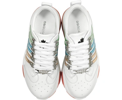 Shop Dsquared2 Shoes Bumpy 551 Women's White Green & Blue Calf Leather Sneakers