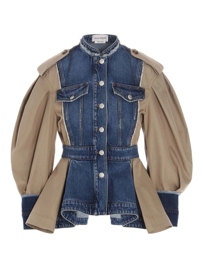 Shop Alexander Mcqueen Jacket In Blue And Beige