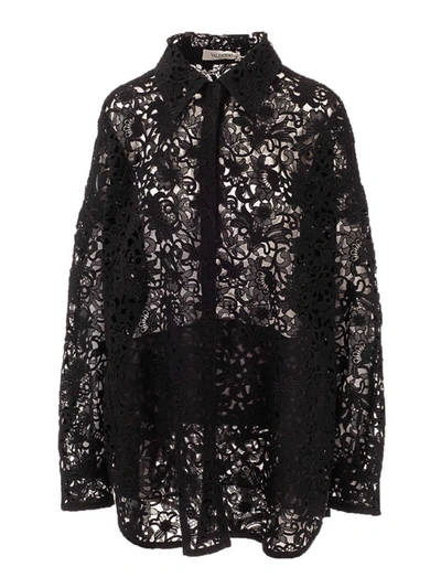 Shop Valentino Lace Shirt Jacket In Black
