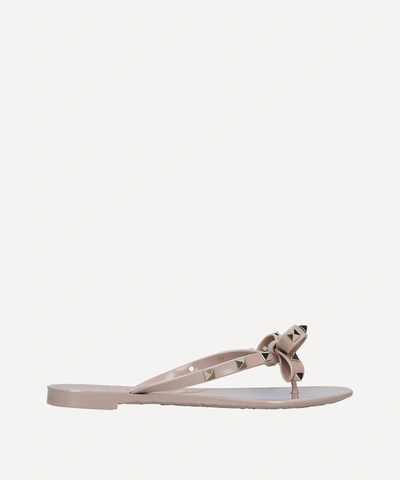 Shop Valentino Rockstud Rubber Sandals In Nude