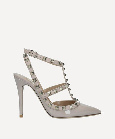 Valentino Garavani Rockstud Ankle Strap Pointed Toe Pump In Nude
