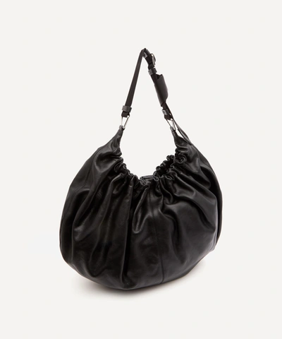 Shop Ganni Draped Leather Xxl Hobo Shoulder Bag In Black