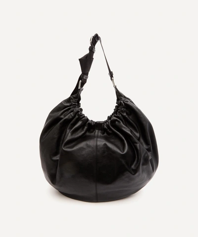 Shop Ganni Draped Leather Xxl Hobo Shoulder Bag In Black