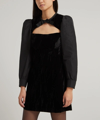 Shop Alexa Chung Puff-shoulder Velvet Mini-dress In Black