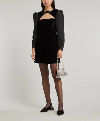 Shop Alexa Chung Puff-shoulder Velvet Mini-dress In Black