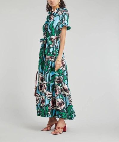 Shop La Doublej Long And Sassy Silk Dress In Turquoise