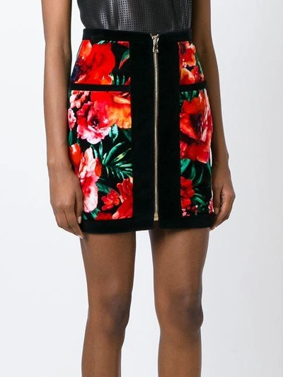 Shop Balmain Floral Zip Skirt